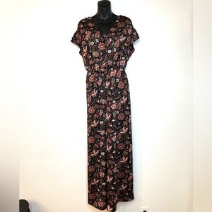 Madewell Women's Pampas Blooms Deep V Ruffled Jumpsuit  2X Dark Romantic Floral